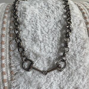 Snaffle Bit Equestrian Silver tone Necklace Rolo Link